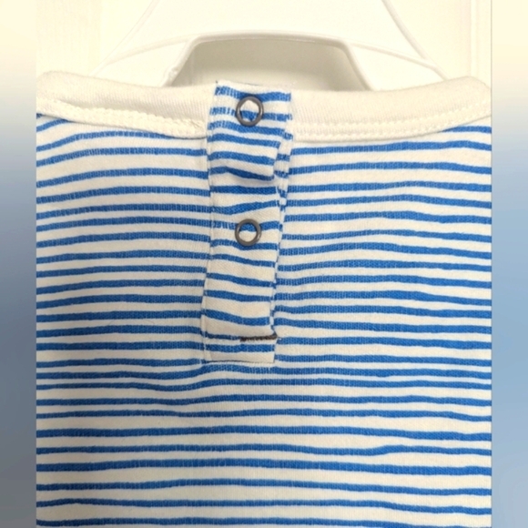 🎈Blue Striped Baby (12-18 Months) Long-Sleeve Onesie w/Snaps and Walrus Design - Picture 6 of 13